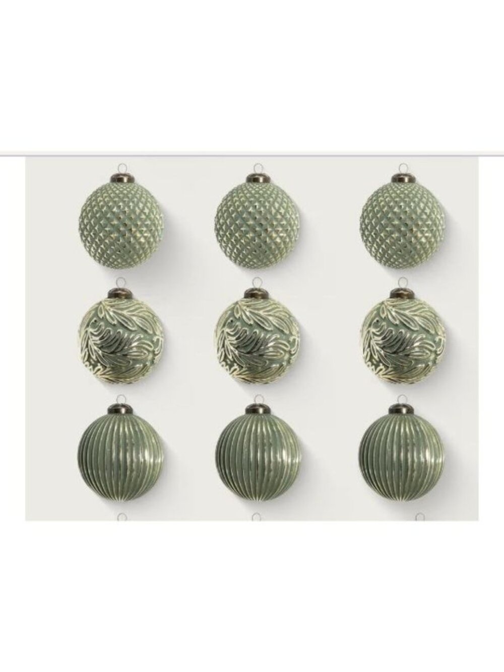 Vintage Farmhouse Rustic Green Christmas Ball Ornaments, 3.15", 9pcs